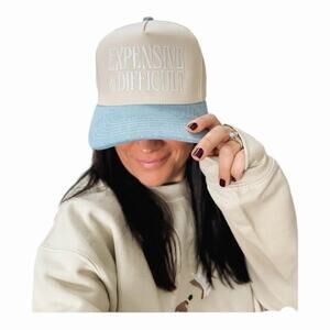 Two Tone Cream Light Blue Canvas Baseball Cap Slide Back NWOT Playful Confident